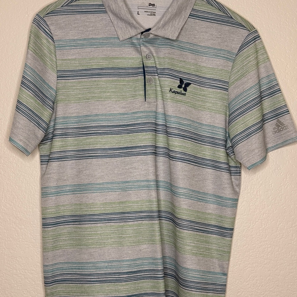Adidas Men's Striped Polo Shirt - Gray and Green